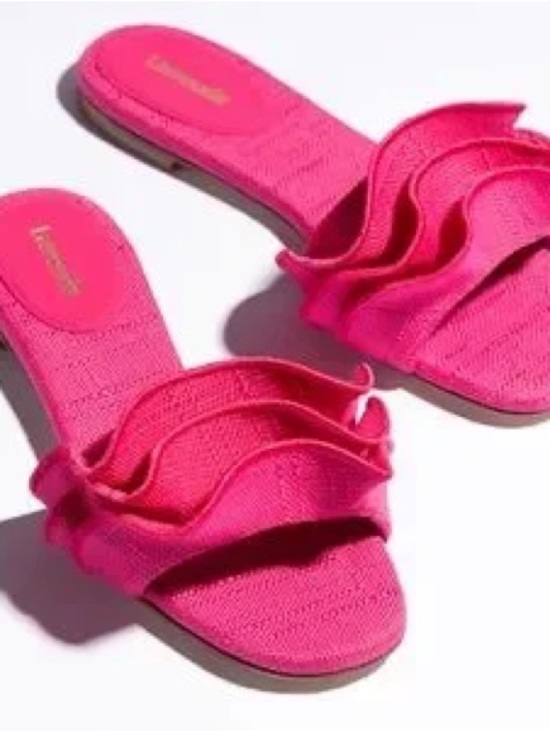 Larroude Shoes - Larroude Fuchsia Ruffle Slide Sandals